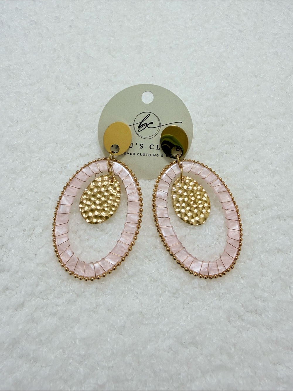 Blush Pink and Gold Oval Drop Earrings